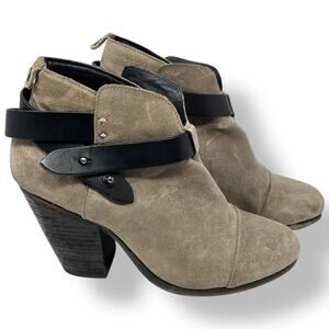 Rag & Bone Harrow Ankle Boots Womens Size 7-7.5 Tan Suede Booties Heeled Shoes